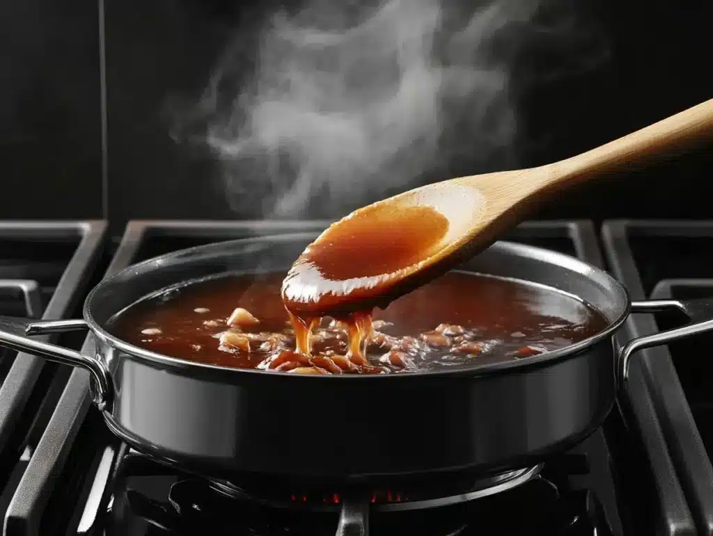 keto BBQ sauce simmering on stove