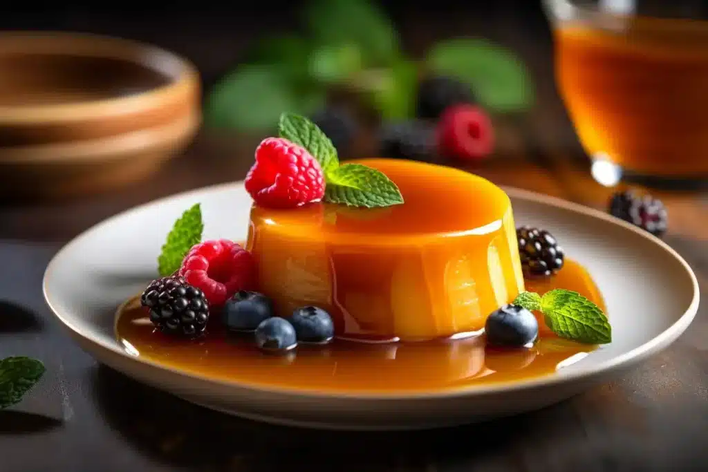 Served flan with berries