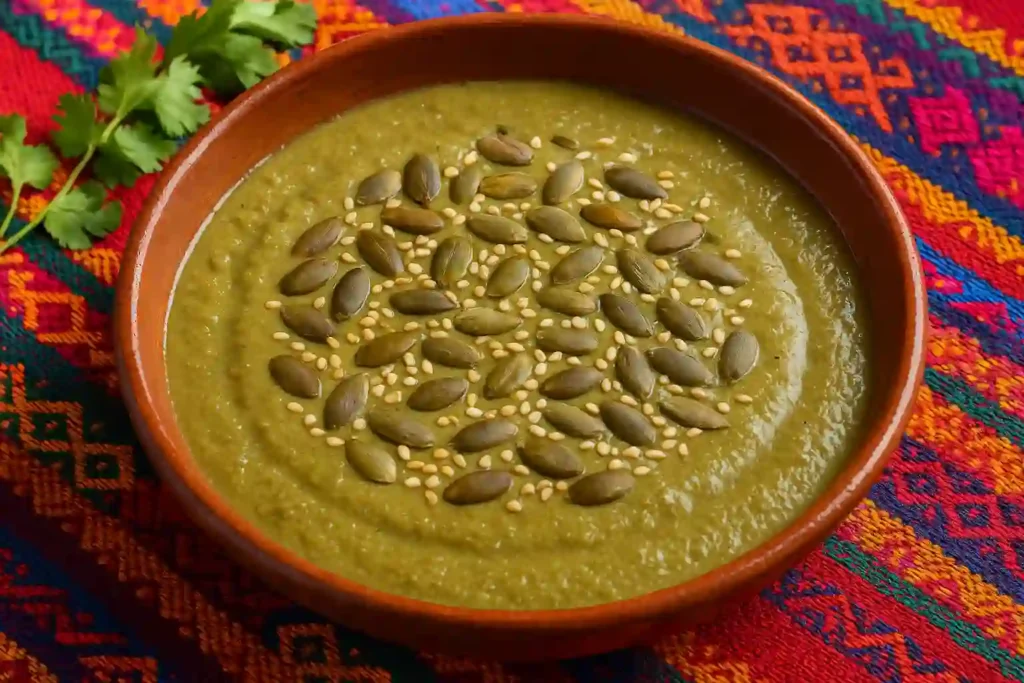 Ingredients for pipian verde on a wooden board