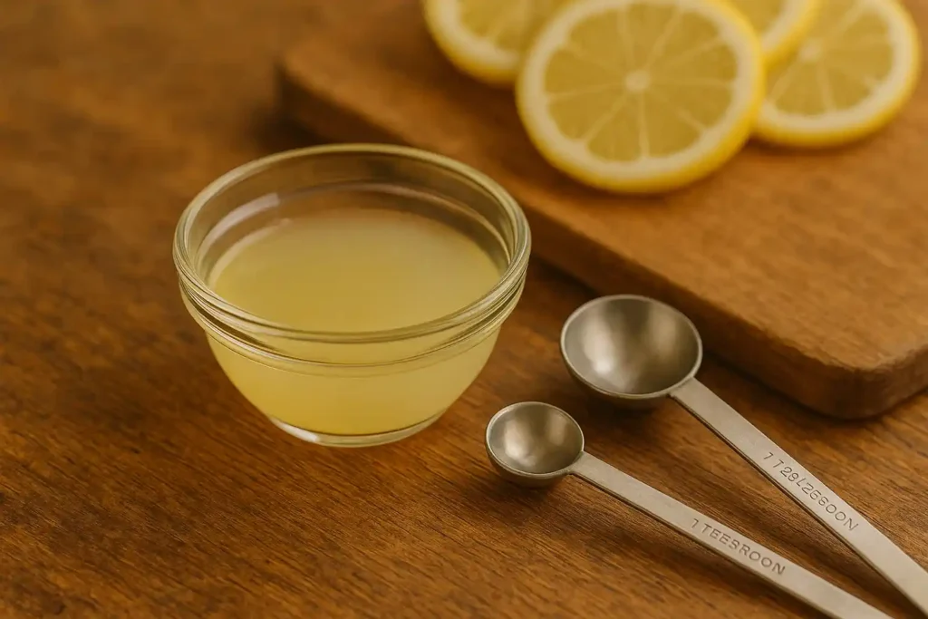 Ingredients for measuring how much lemon juice is half a lemon