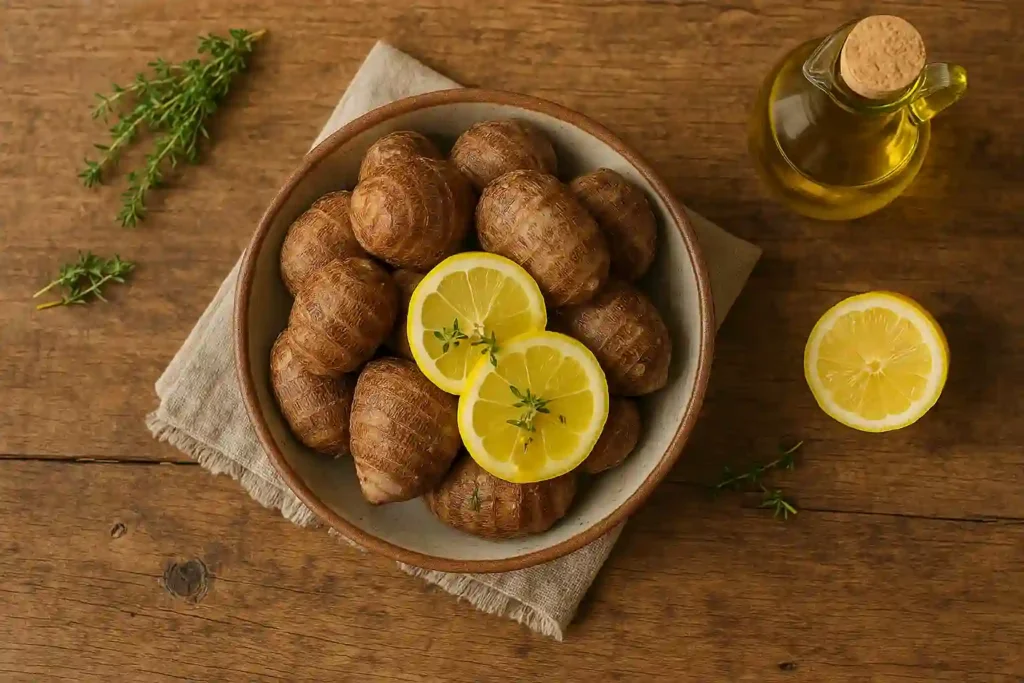 eddo recipe served with lemon and thyme