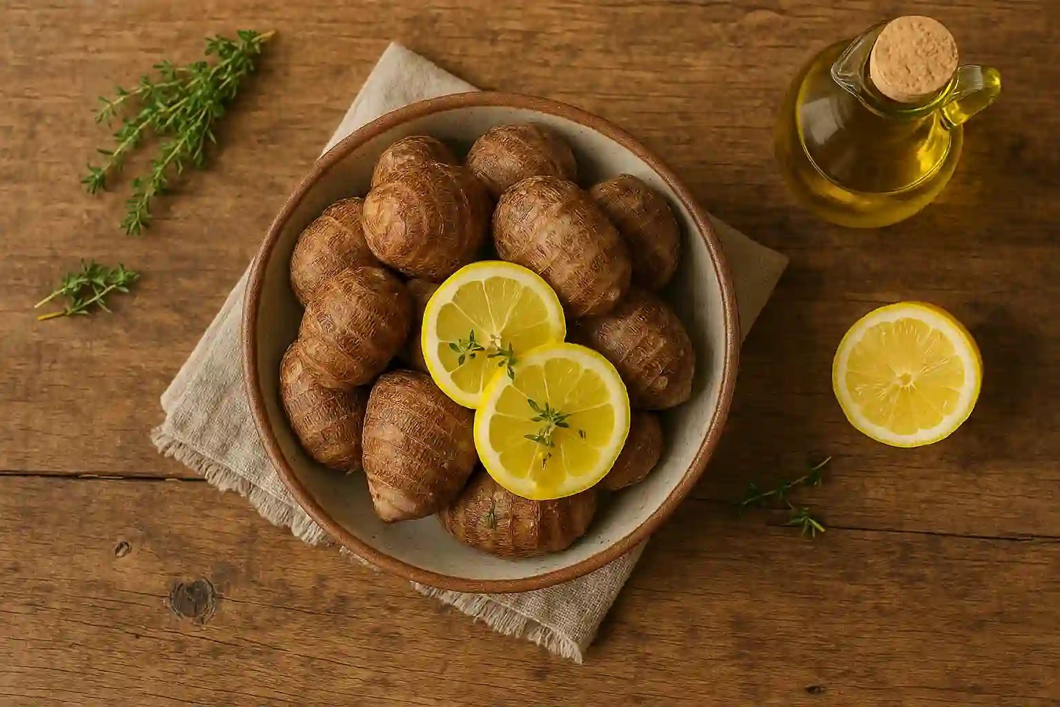 eddo recipe served with lemon and thyme