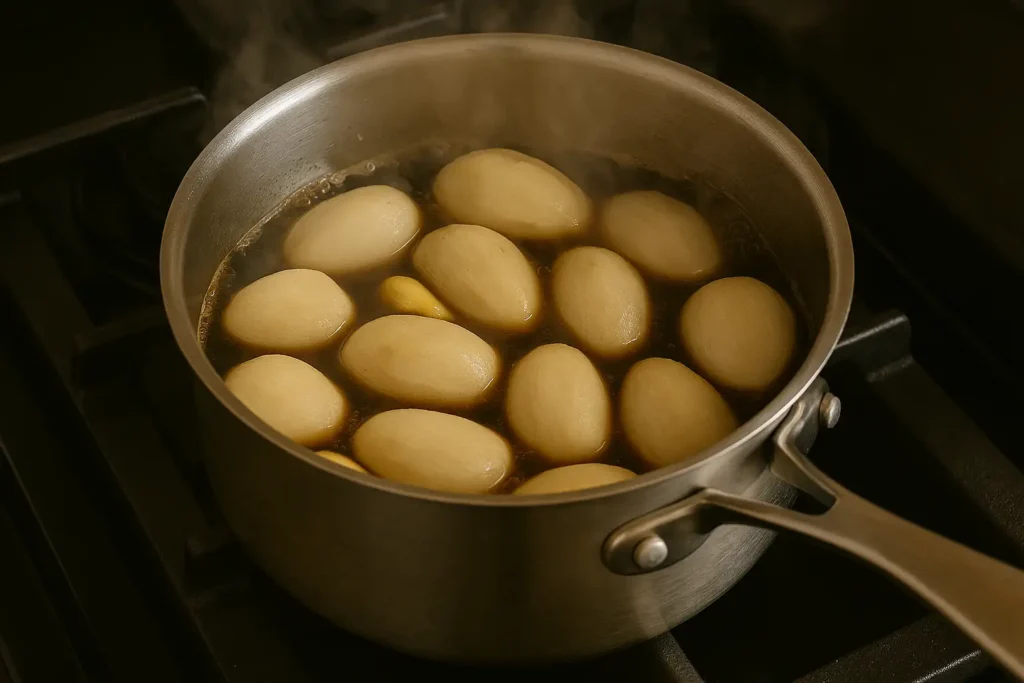 eddo recipe simmering in soy broth