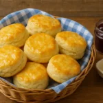 serving 2 ingredient biscuits in a basket with blue towel