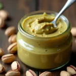 finished pistachio butter in a jar