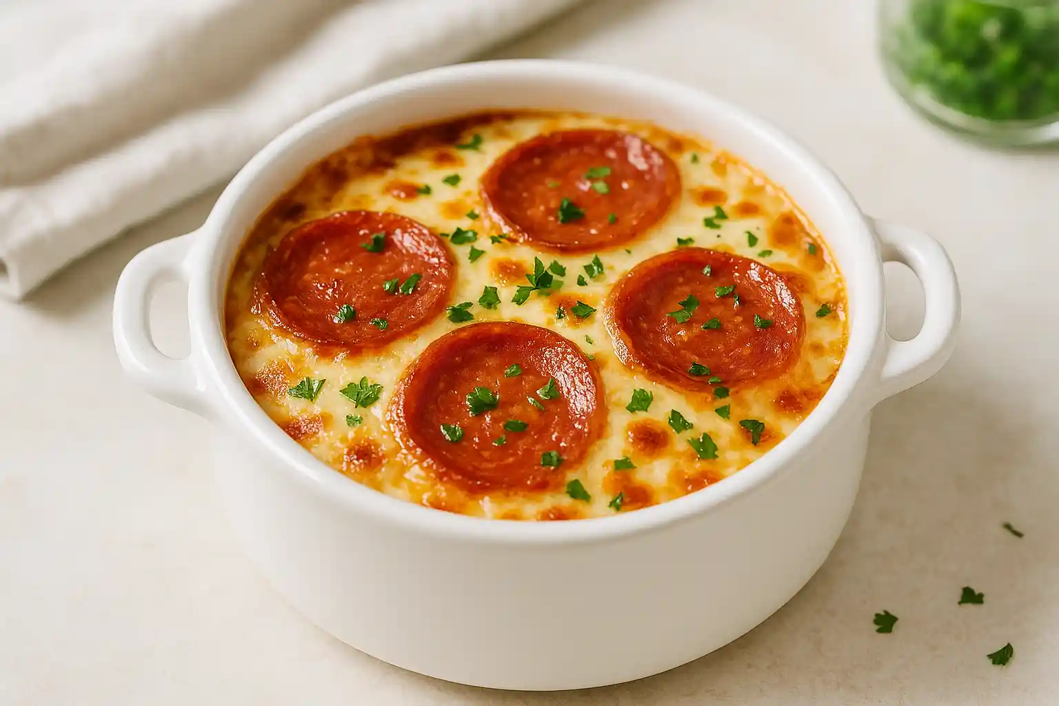 Cottage cheese pizza bowl ingredients on table