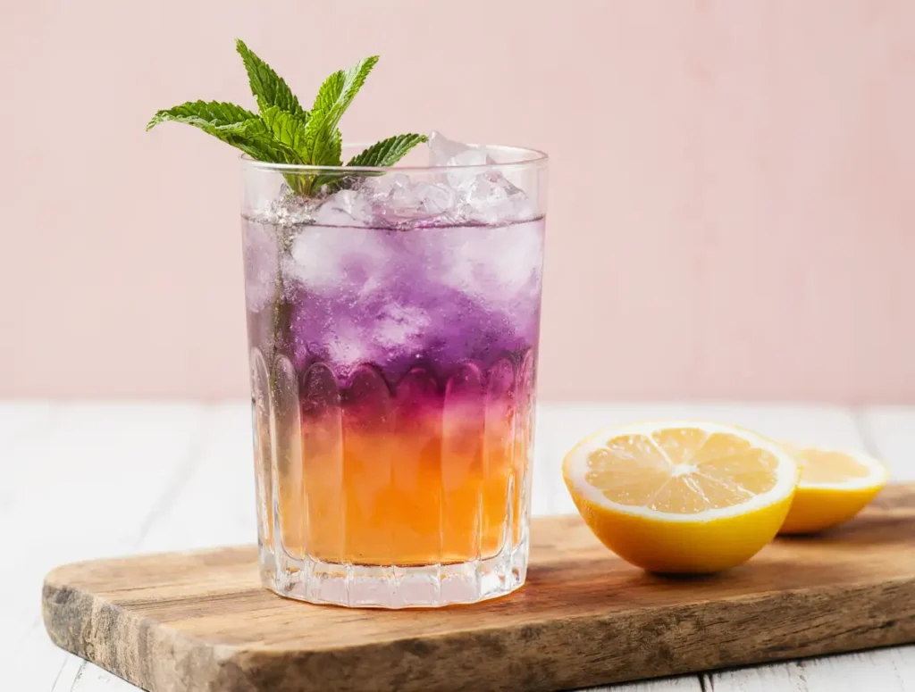 Brazilian Mounjaro recipe drink with butterfly pea flower and lemon
