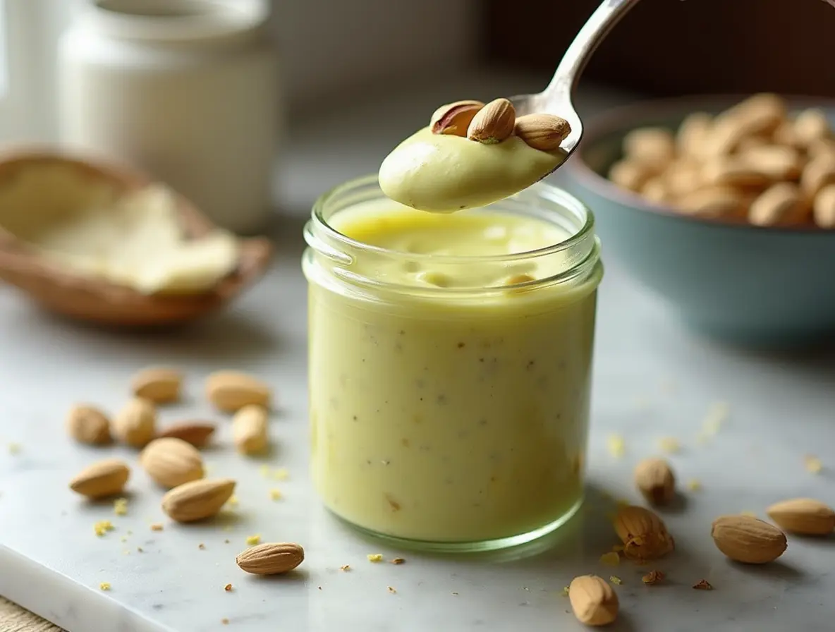 Homemade pistachio cream in jar