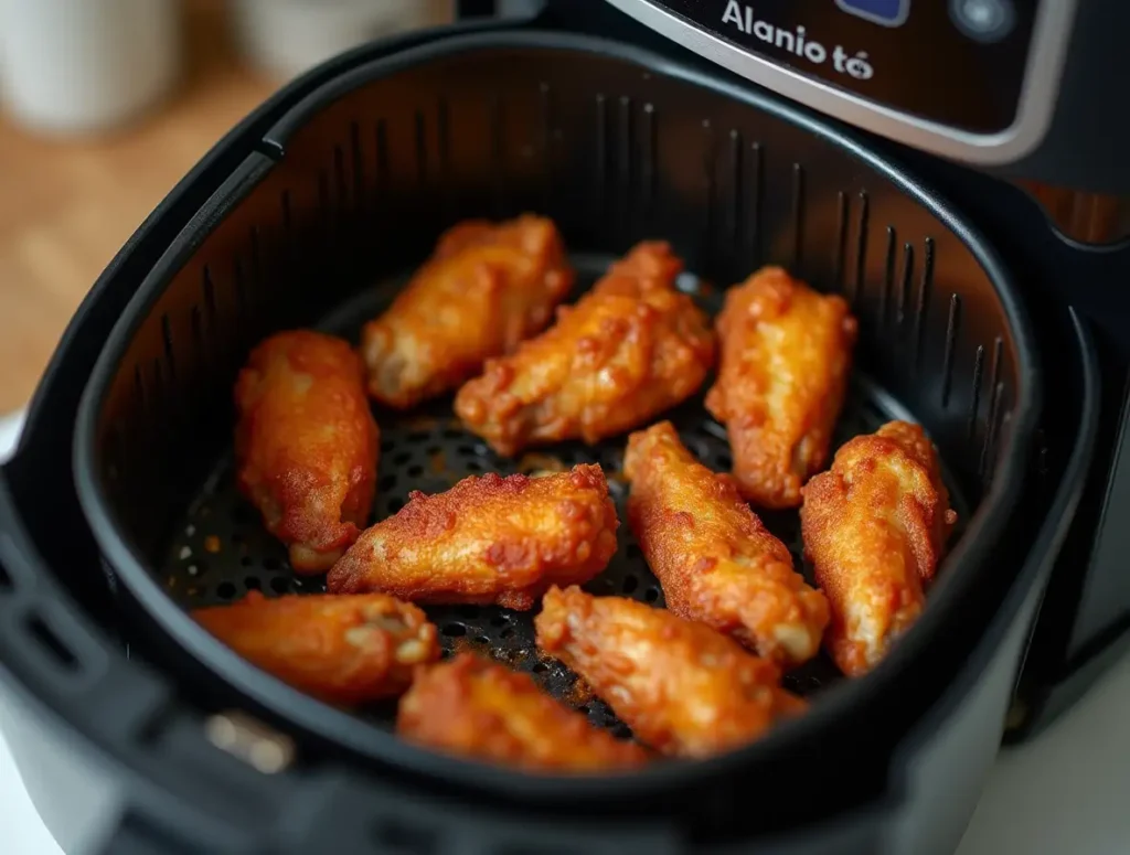 Buffalo wings cooking in air fryer