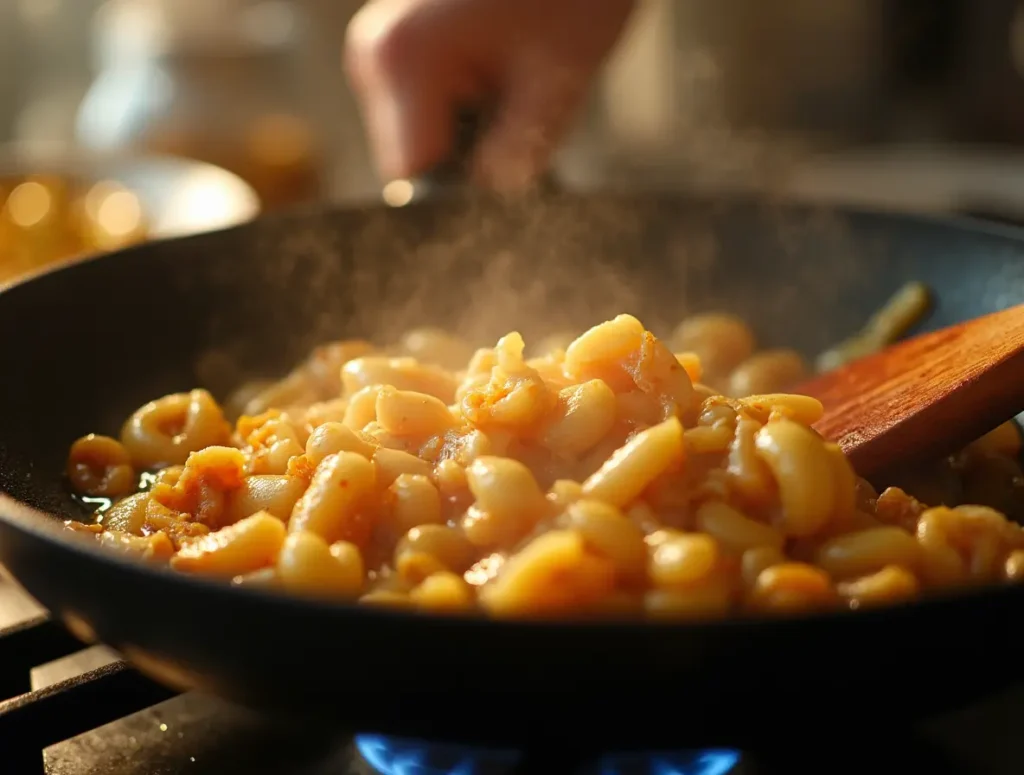 Stir frying frozen vegetables and water chestnuts in a wok