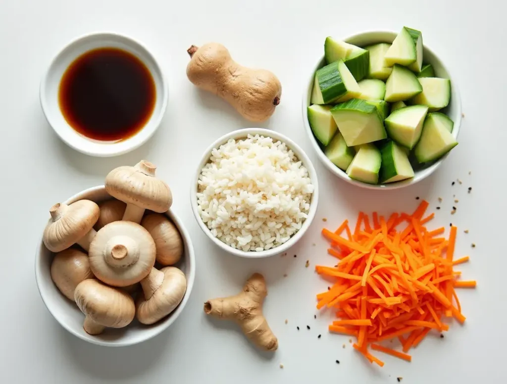 Mushroom poke ingredients laid out