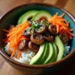 Finished mushroom poke bowl served
