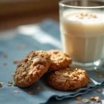 serving vegan oatmeal cookies with almond milk
