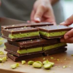 Homemade Dubai chocolate with green pistachio filling