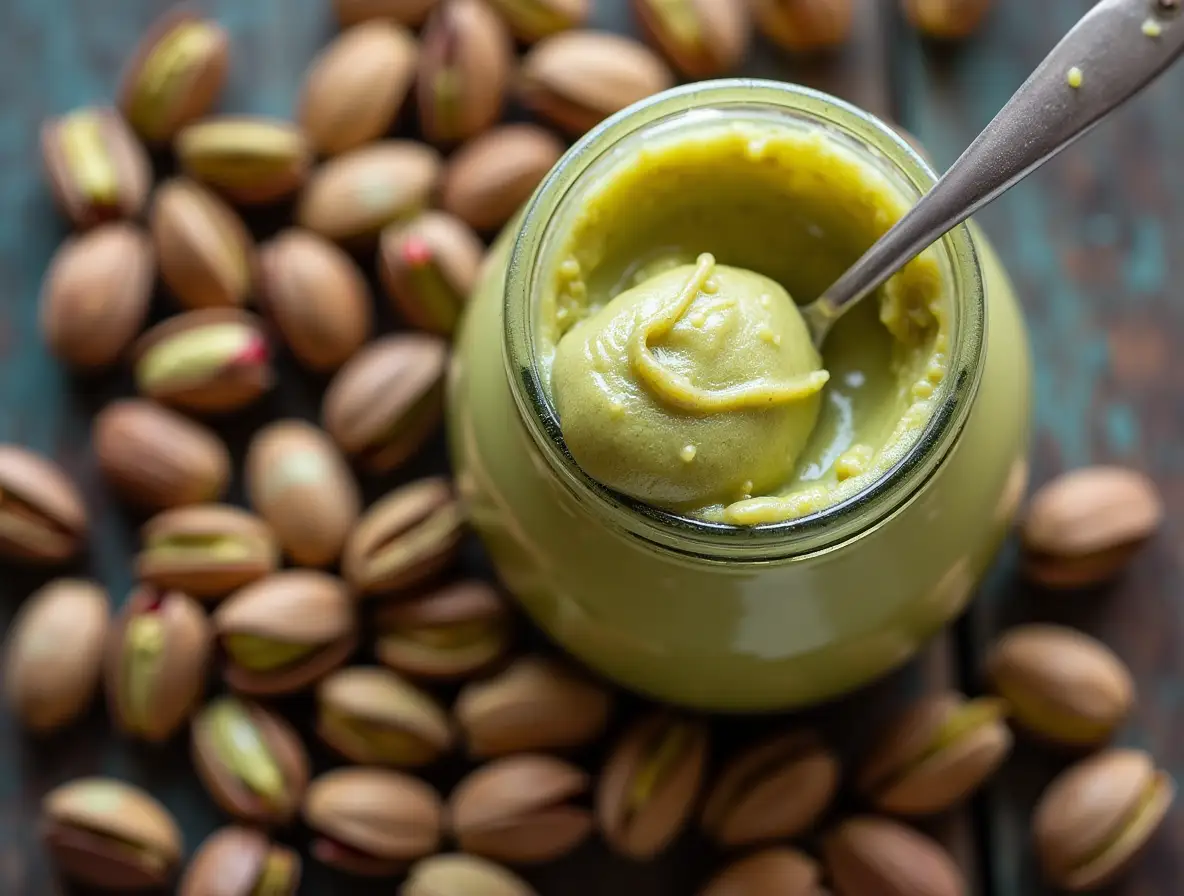 creamy pistachio butter in a jar