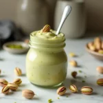 Homemade pistachio cream in jar