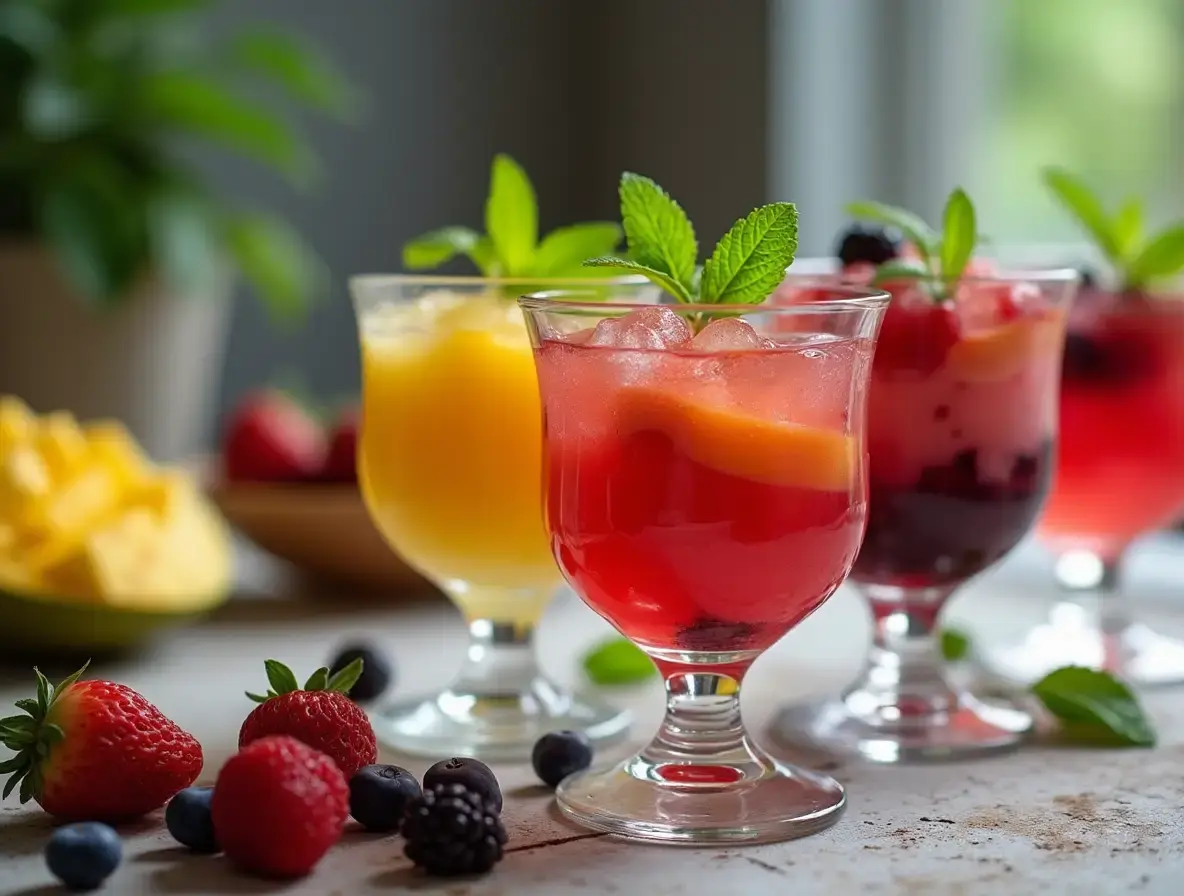 veganes Gelee in glass cups with fruit