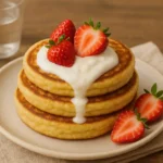 Recipe card style banana cottage cheese pancake layout