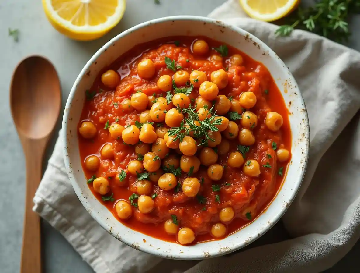 Creamy marry me chickpeas in a rustic bowl