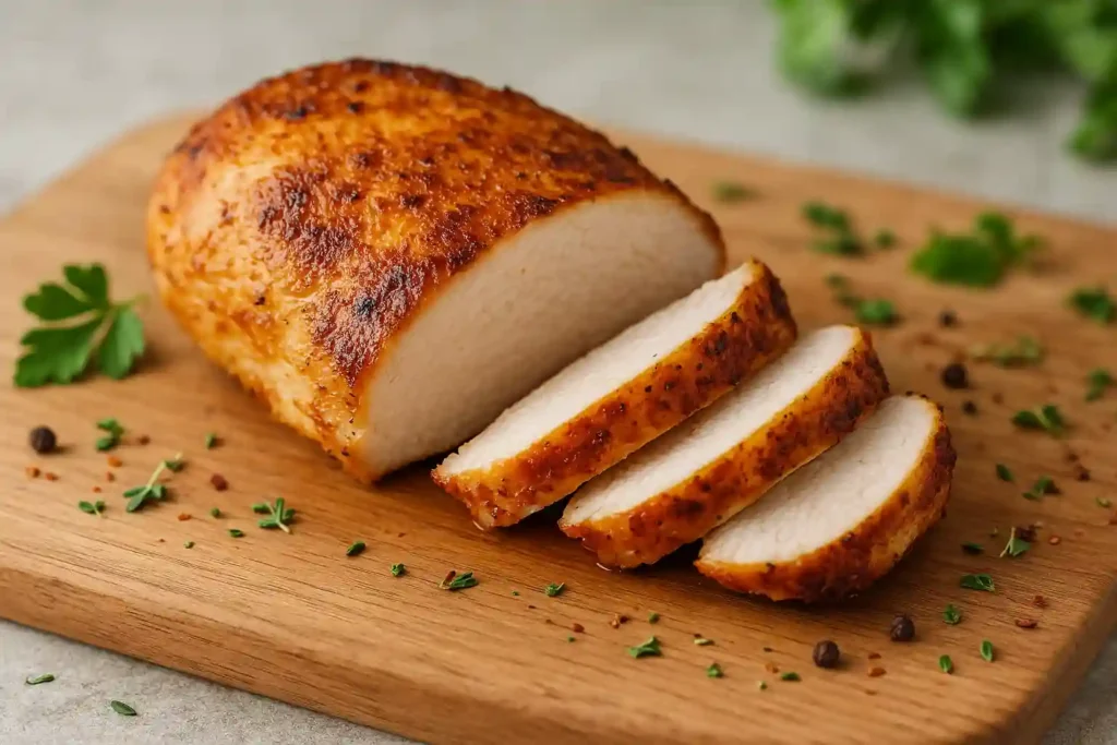 Juicy Air Fryer Chicken Breast on Cutting Board