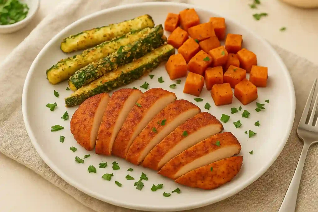 Served Air Fryer Chicken Breast with Sides