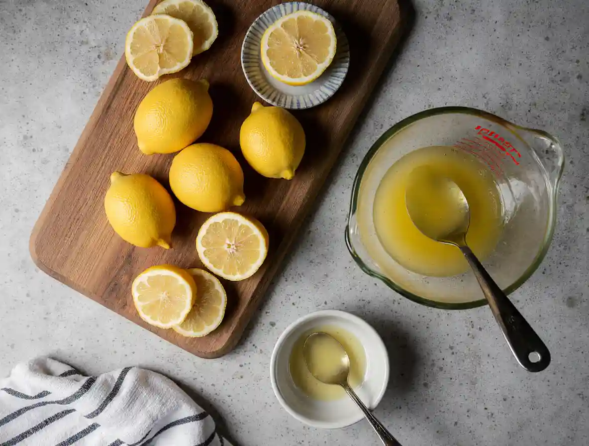 How much lemon juice equals half a lemon shown with fresh lemons and squeezed juice