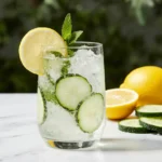 chilled lemon balm detox drink with mint garnish