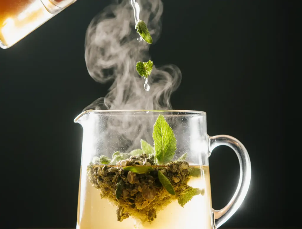 Steeping dried lemon balm to make tea
