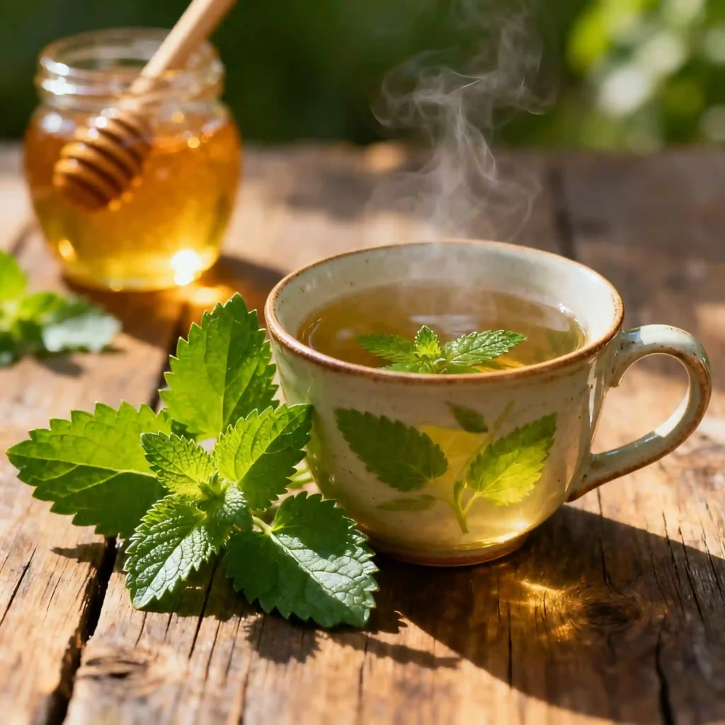 Fresh lemon balm tea with honey