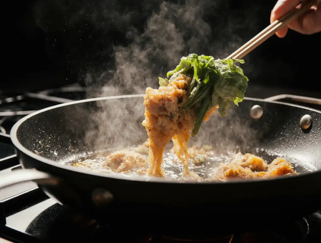 Frying vegetable egg foo young patties