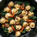 Blackstone tortellini cooked with sausage and vegetables