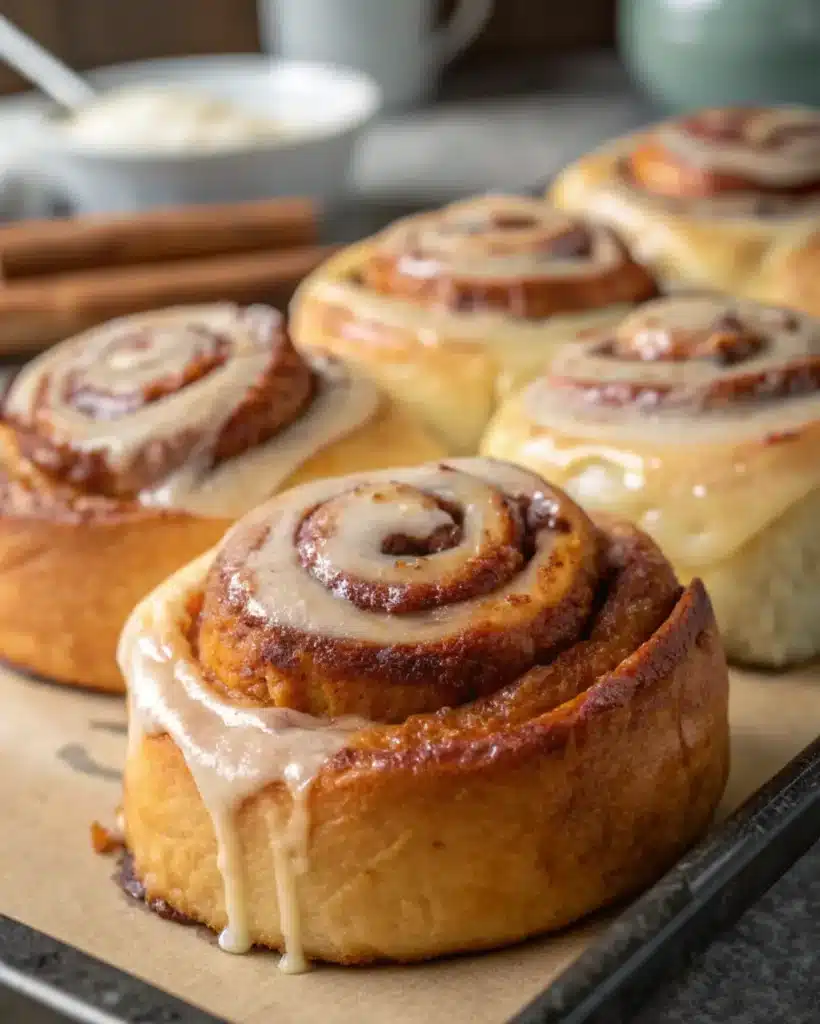 cinnamon rolls frosting recipe without cream cheese on wooden table