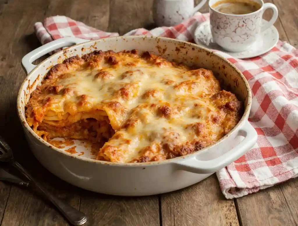 San Giorgio lasagna recipe baked in white dish
