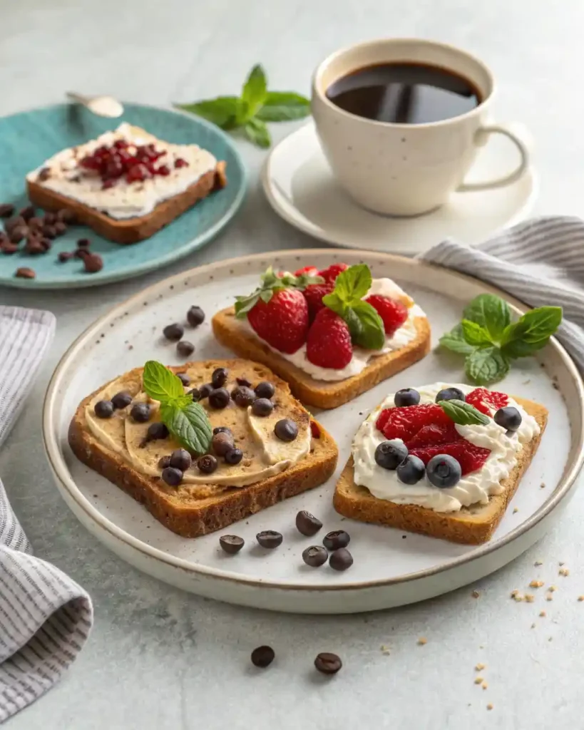 keto sweet toast plate with multiple low-carb toppings