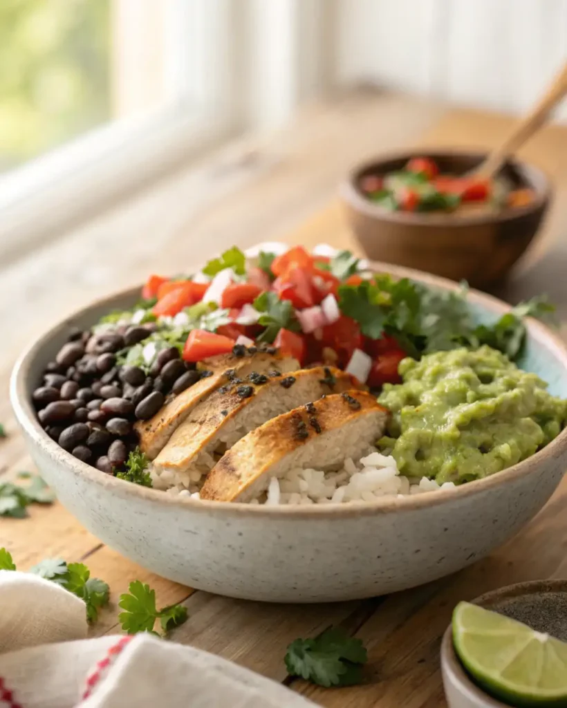 qdoba chicken recipe served in burrito bowl