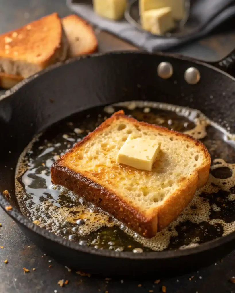 toasting keto bread in skillet for sweet keto toast