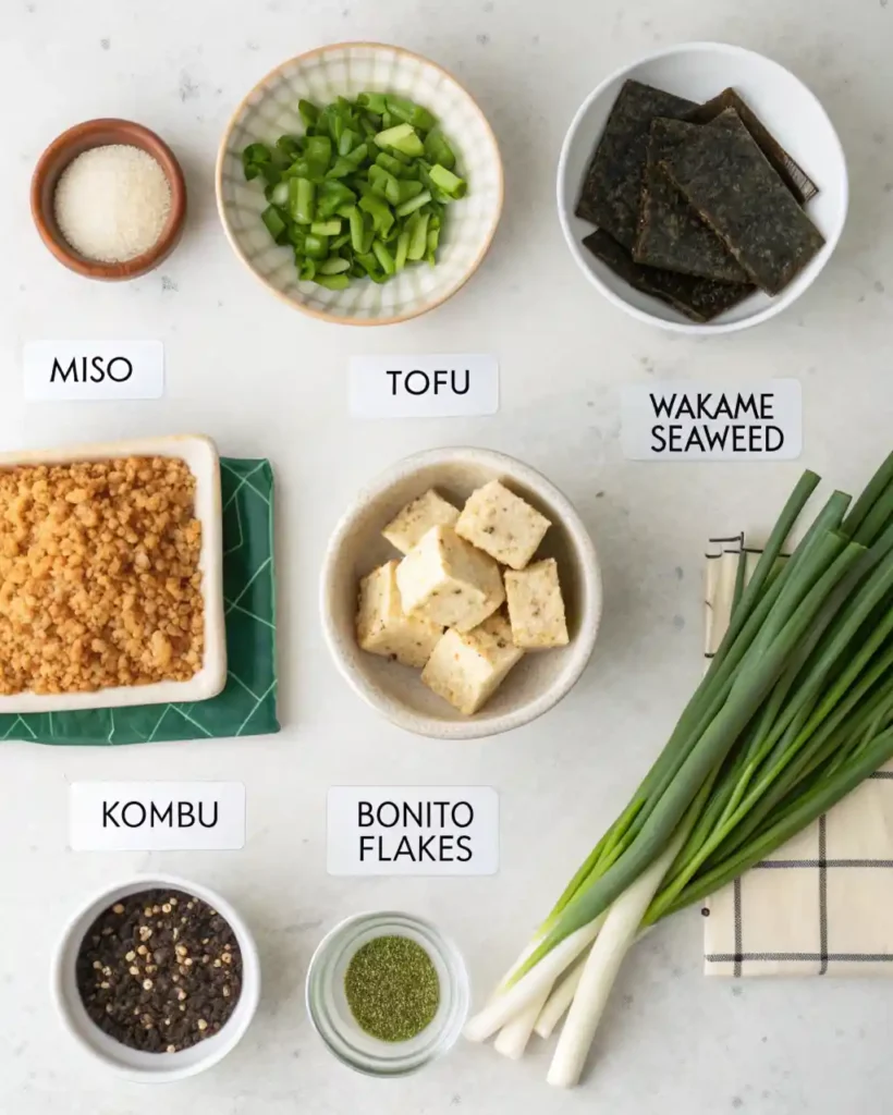 miso soup ingredients flat lay