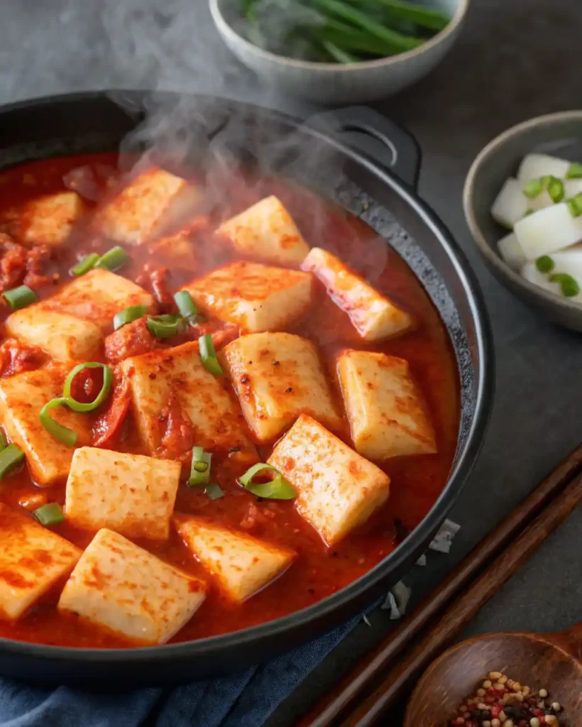 Rice cakes simmering in yopokki sauce