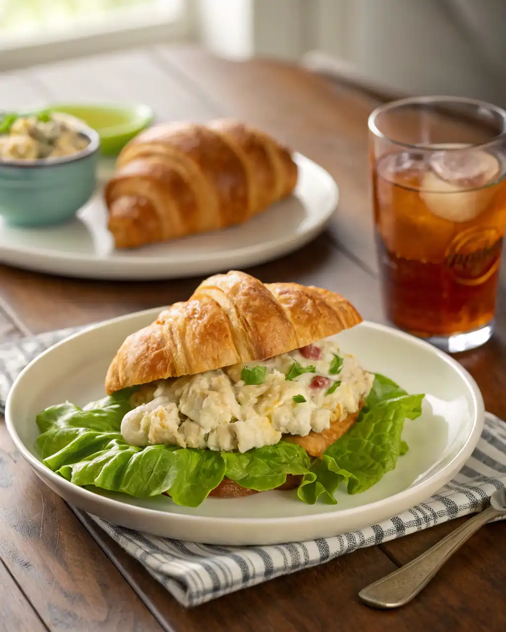Chicken Salad Chick Fancy Nancy served with iced tea and croissant