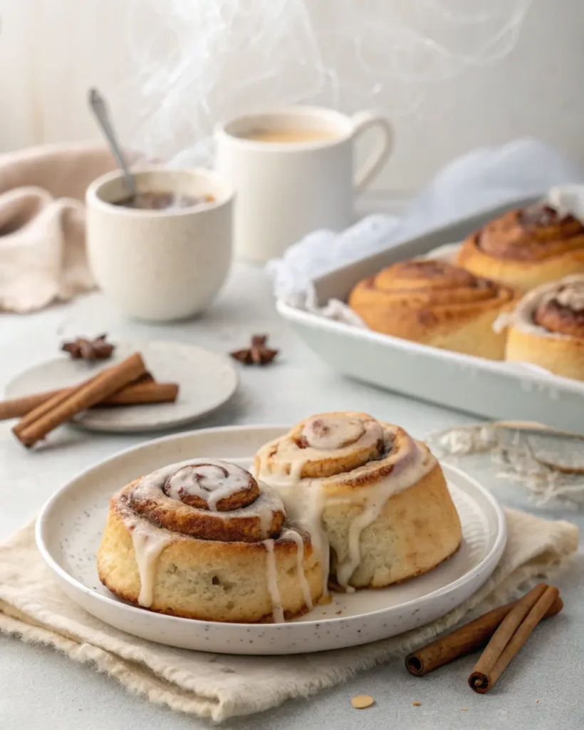 serving cinnamon rolls with no-cream-cheese frosting