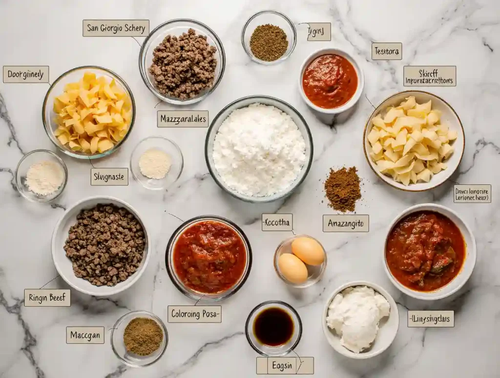 Ingredients for San Giorgio lasagna recipe