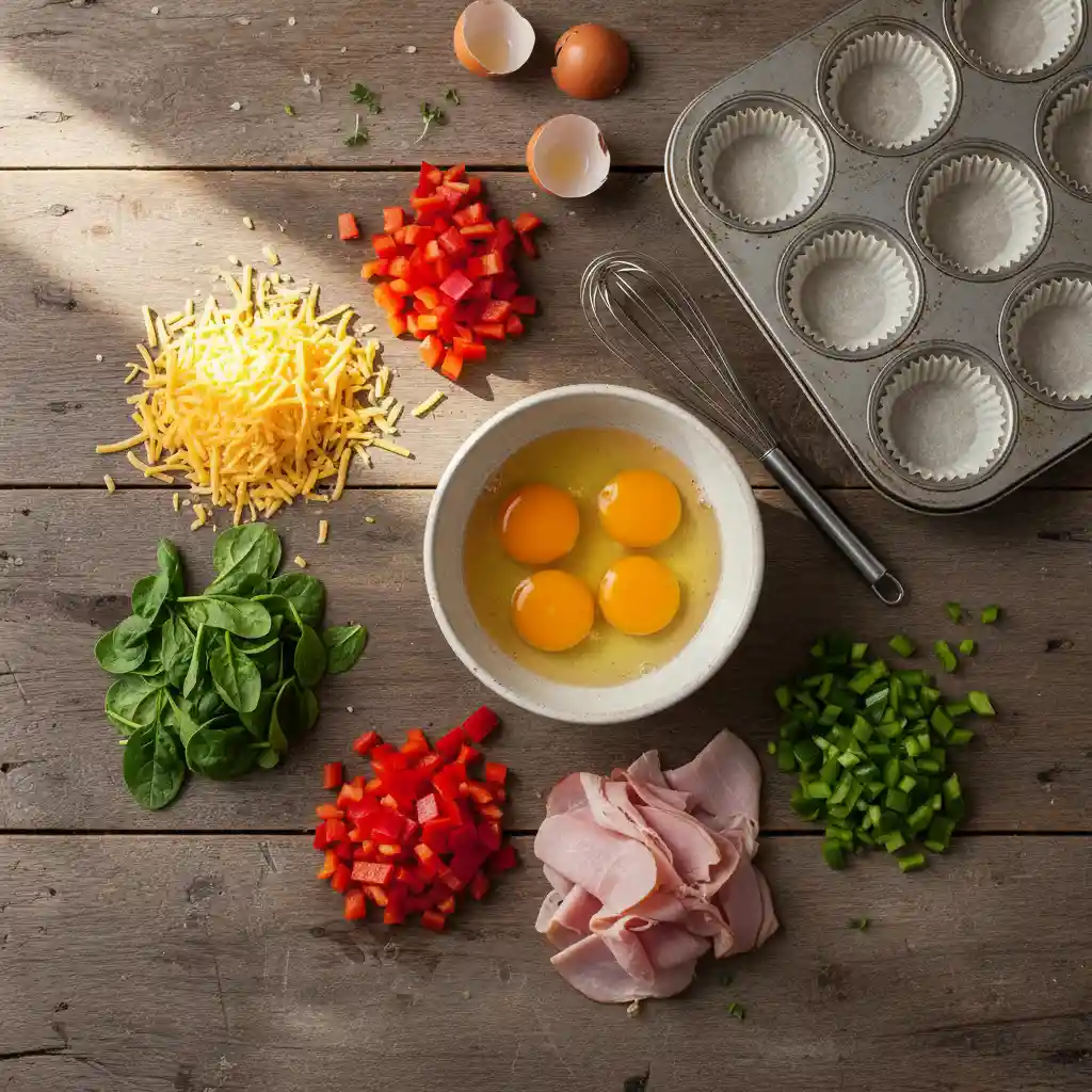 Egg muffins ingredients flat lay