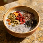 bariatric seed trick chia pudding topped with pumpkin seeds and goji berries