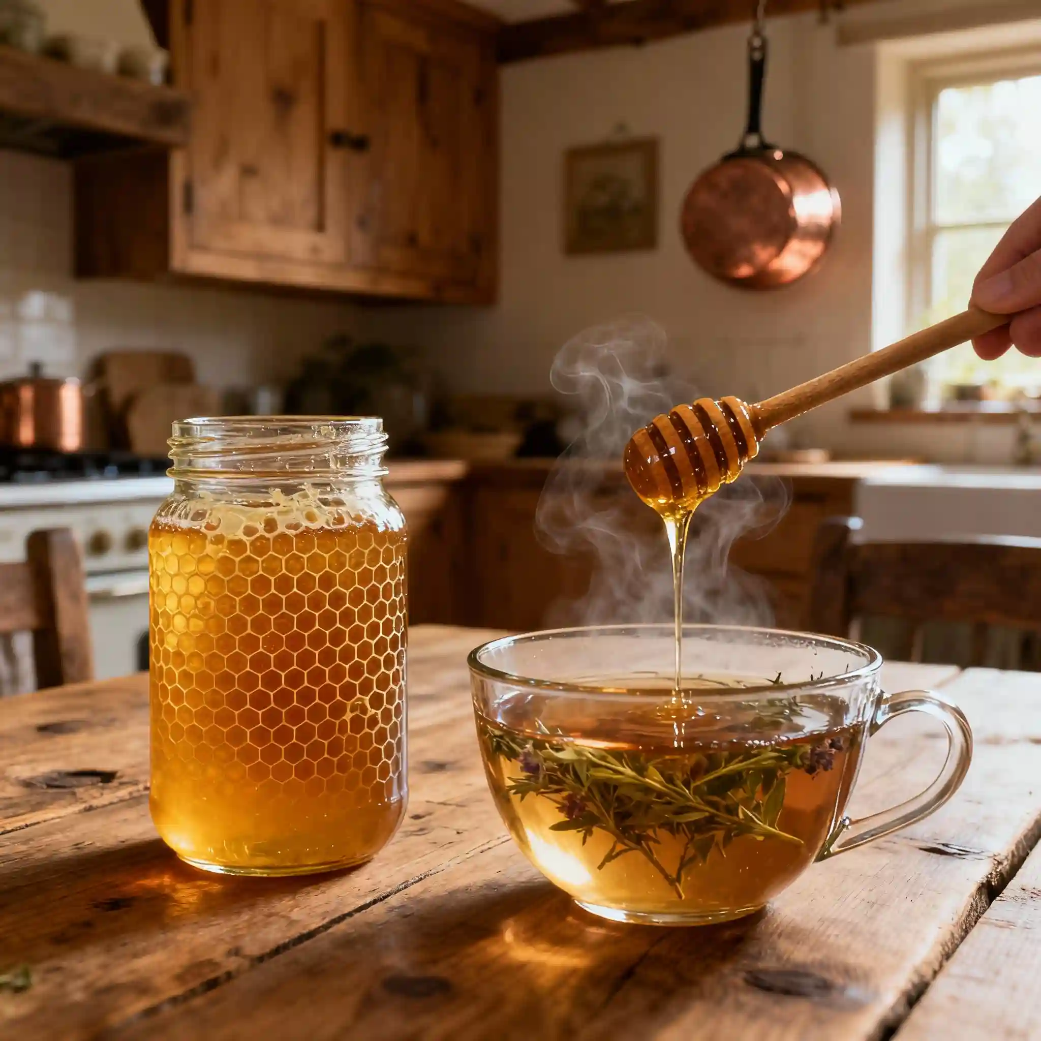 honey trick recipe with raw honey and herbal tea