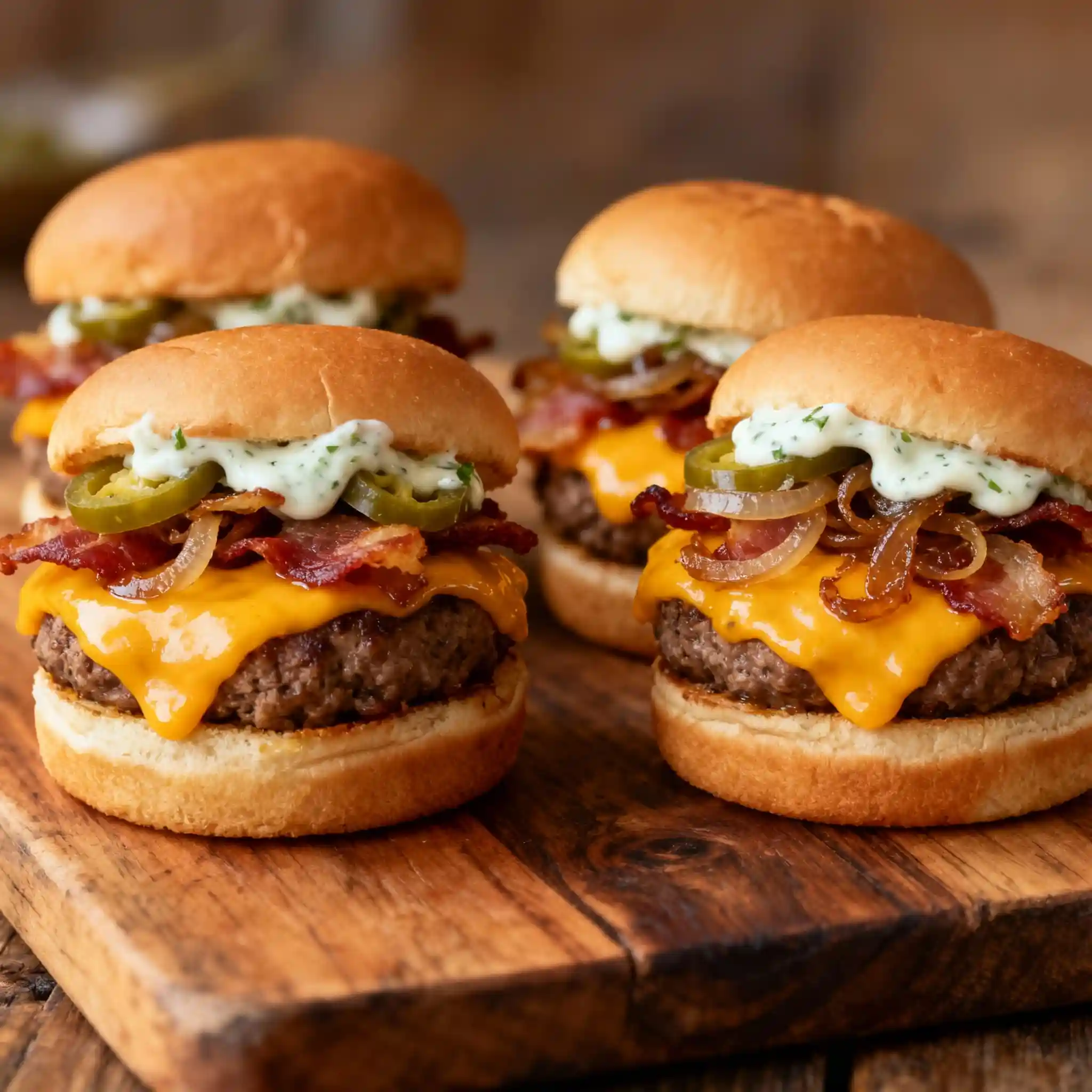 : "Big Mouth Bites mini sliders with bacon, cheddar, and jalapeno ranch"