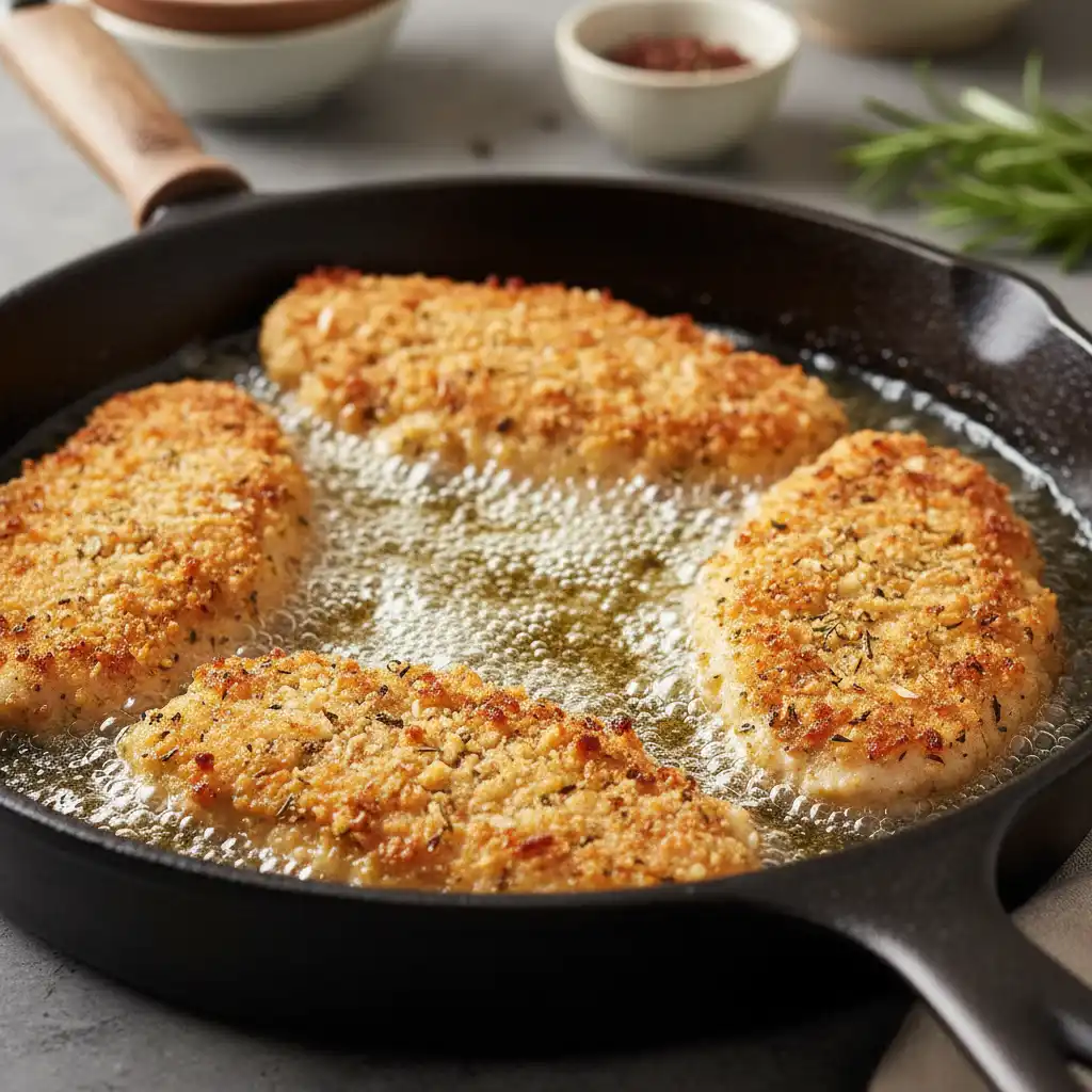 frying chicken fritta olive garden in skillet