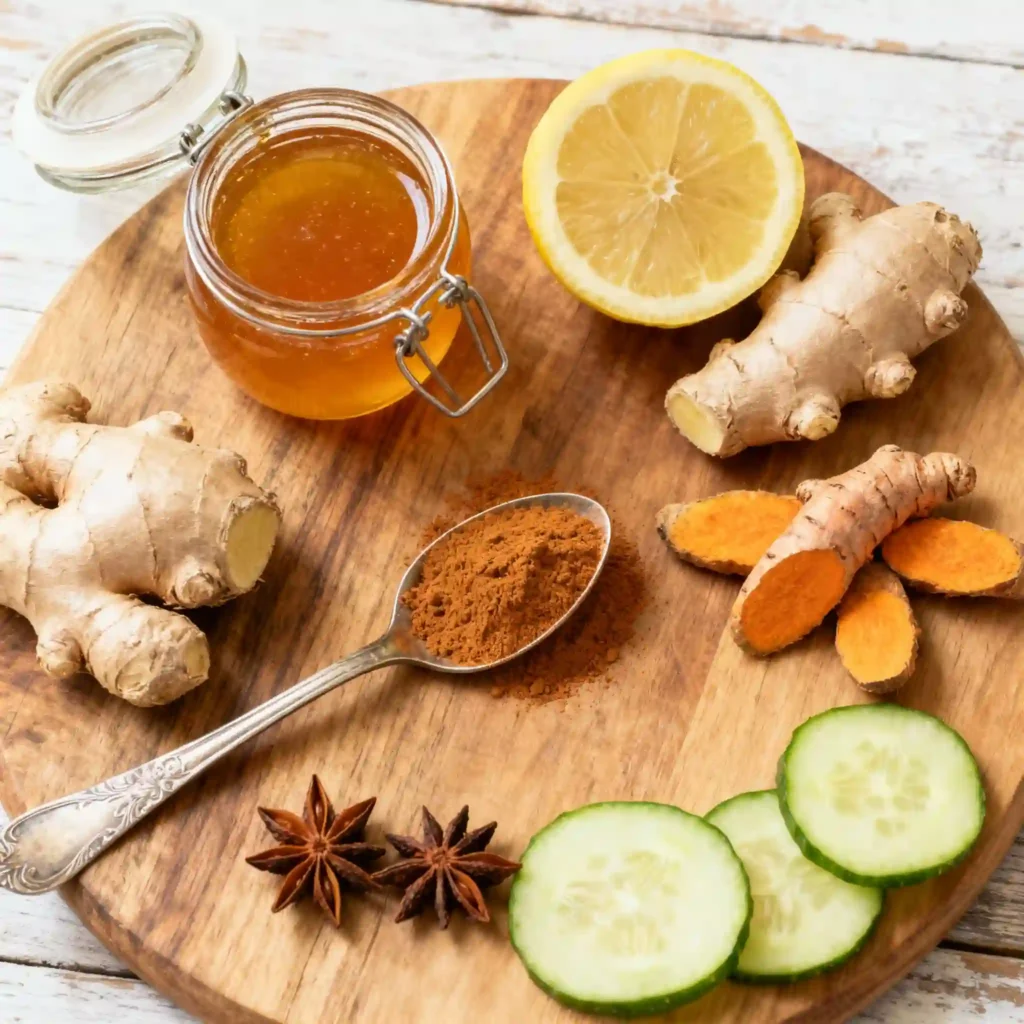 Honey Trick Recipe ingredients on wooden board