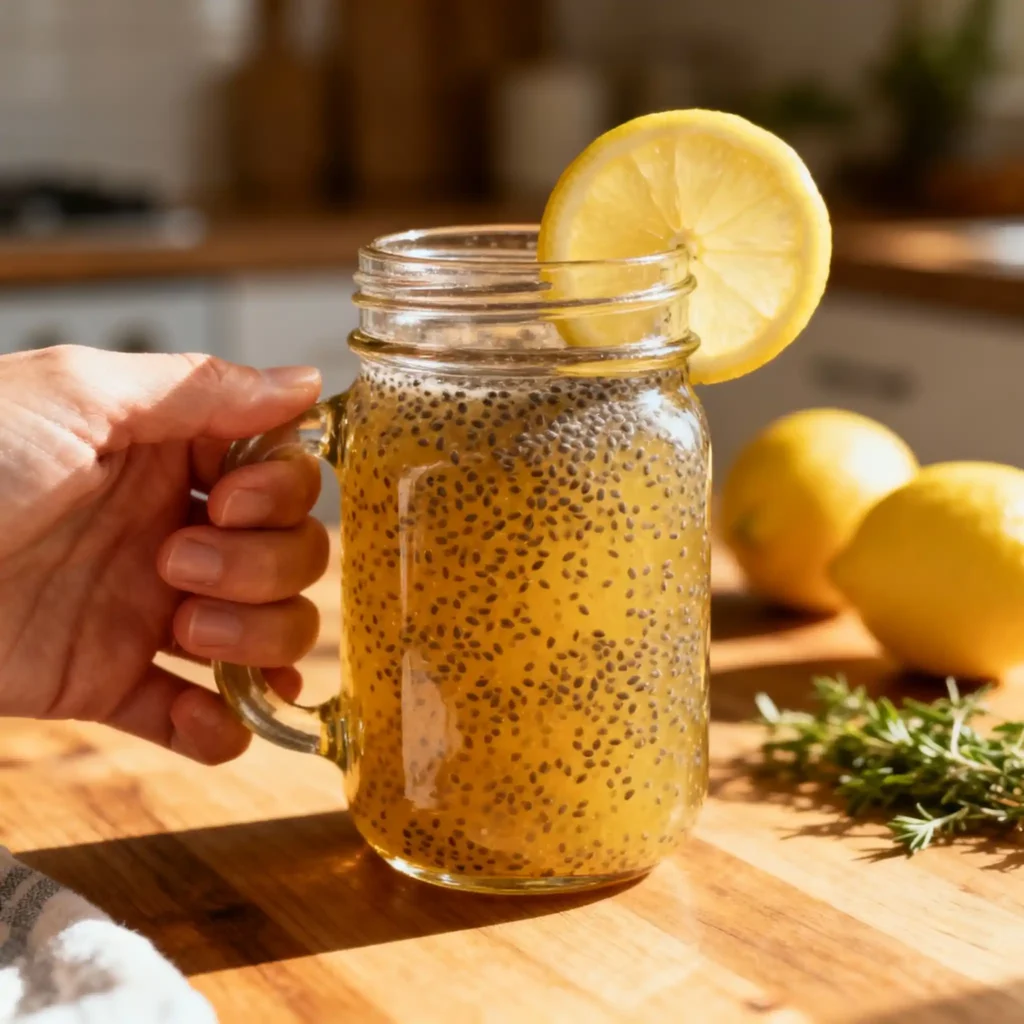 Natural Zepbound drink with chia and lemon, ready to serve