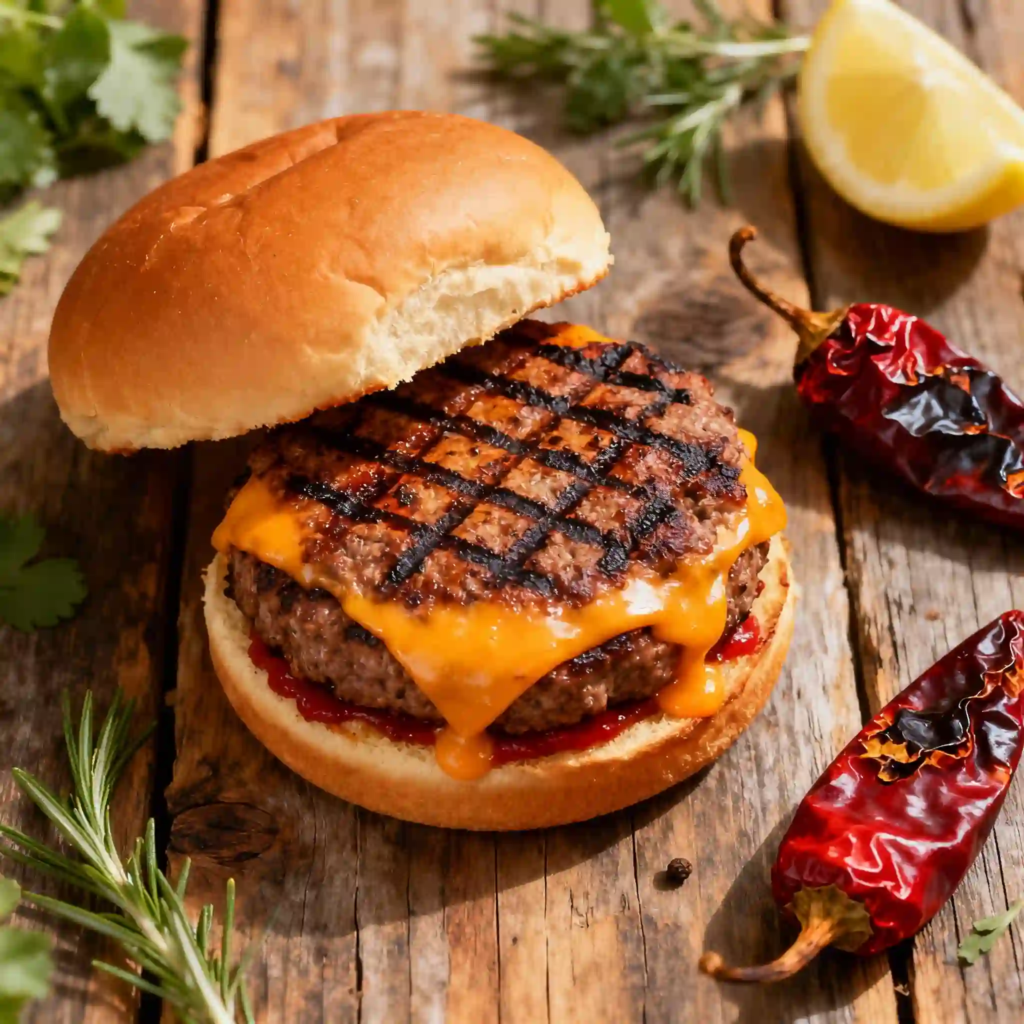 Smoky chipotle burger patties fresh and ready to serve`