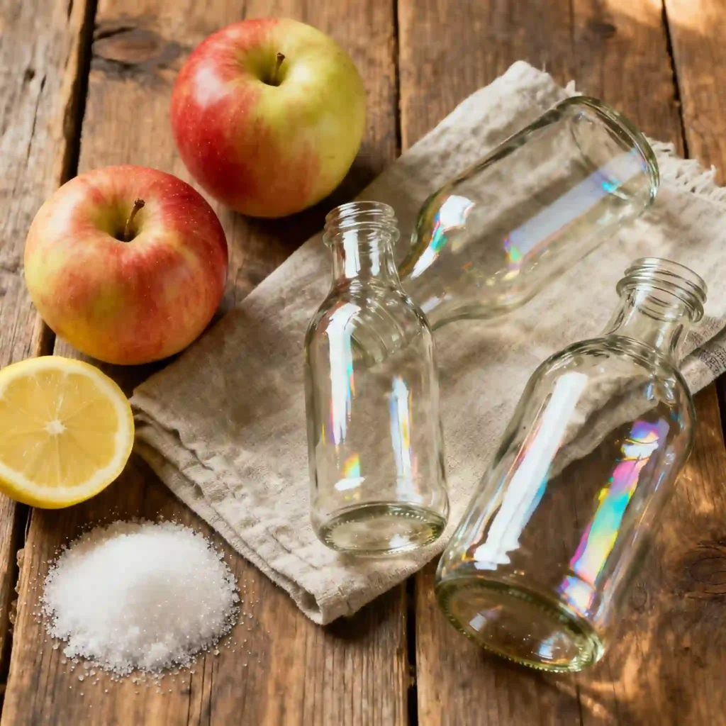 Ingredients and Bottles for Homemade Apple Jelly